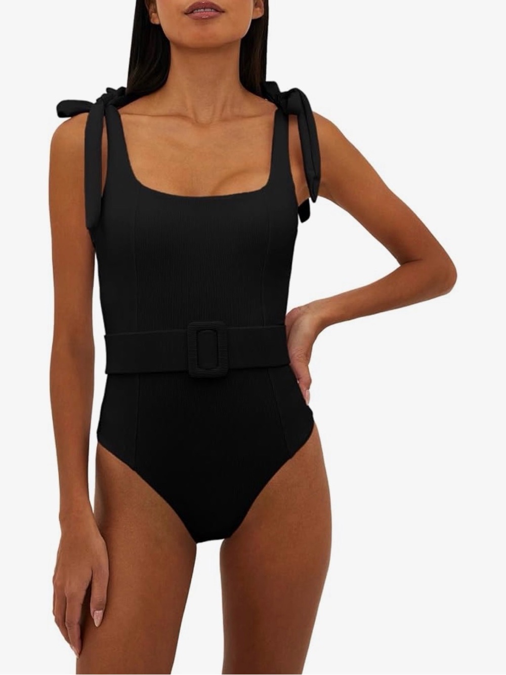 Amazon Saodimallsu Black Belted One-Piece Tie-Shoulder Swimsuit - size XL
